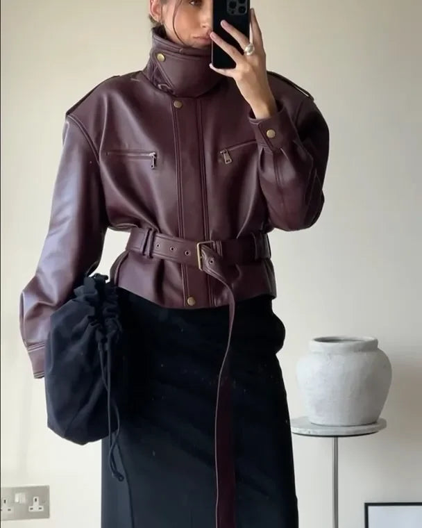 Chaqueta burdeos lisa para mujer