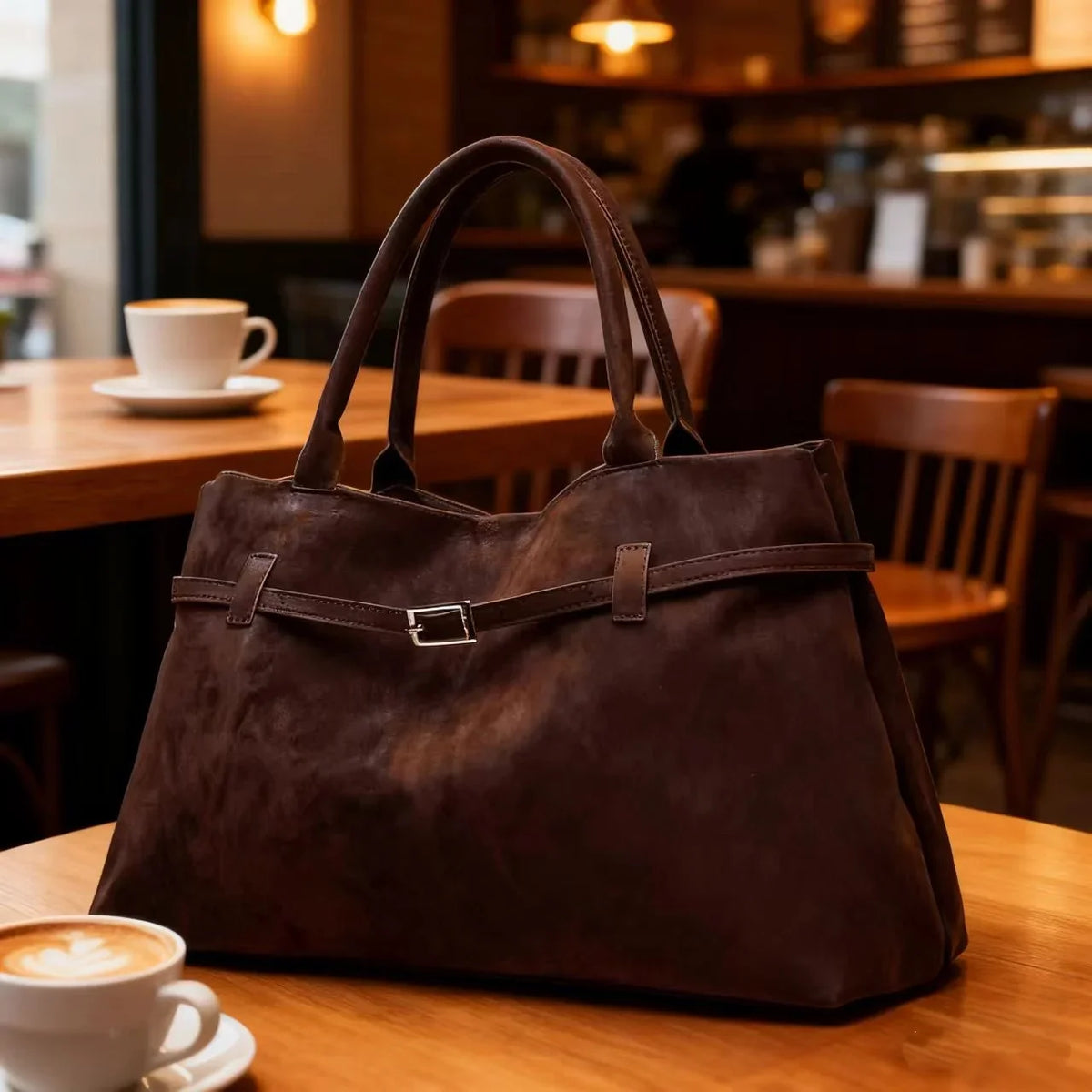 Borsa tote vintage marrone da donna