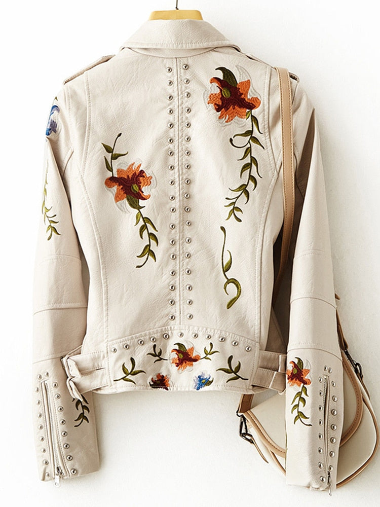Chaqueta de cuero floral retro