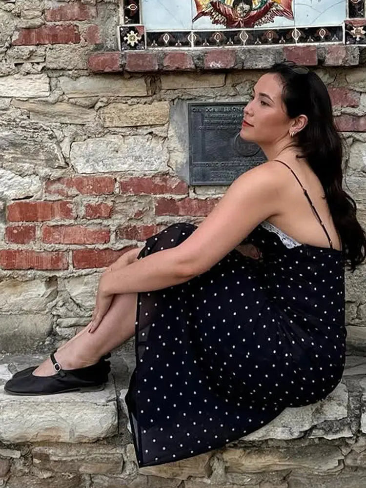 Vestido largo de encaje para mujer con escote en V