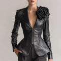 Women's floral faux leather jacket