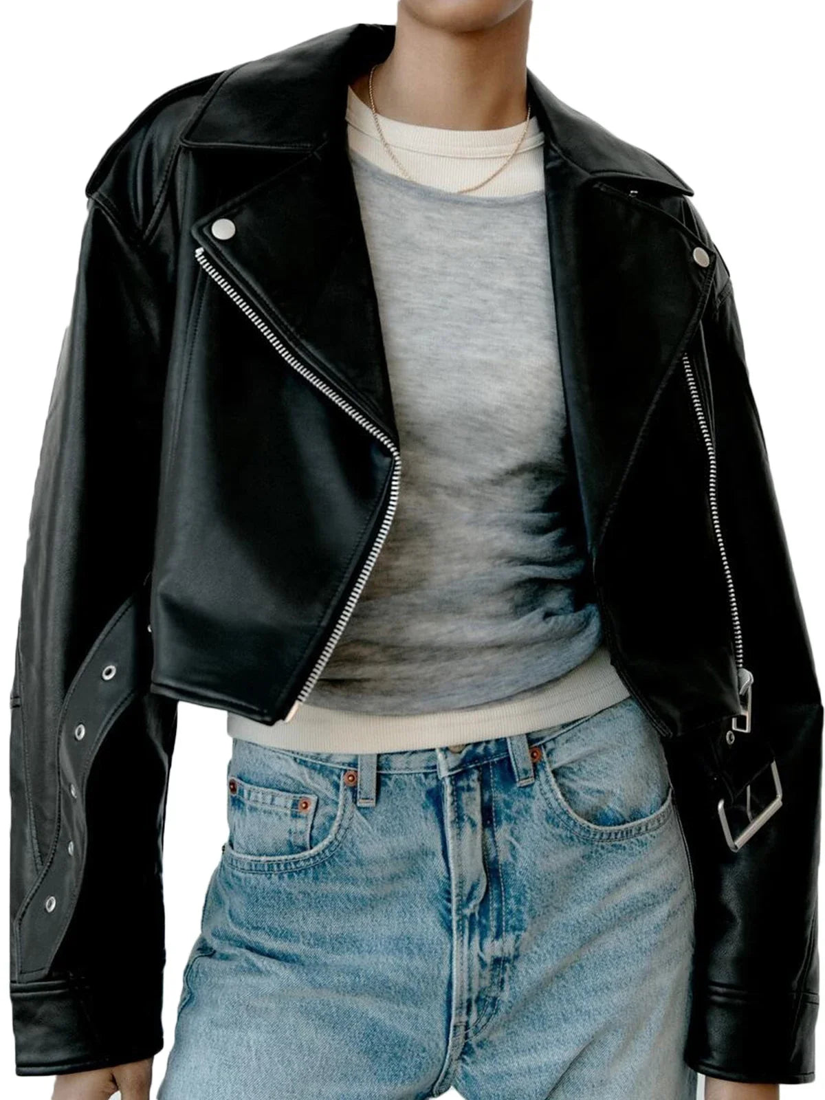 Chaqueta de cuero sintético PU para mujer