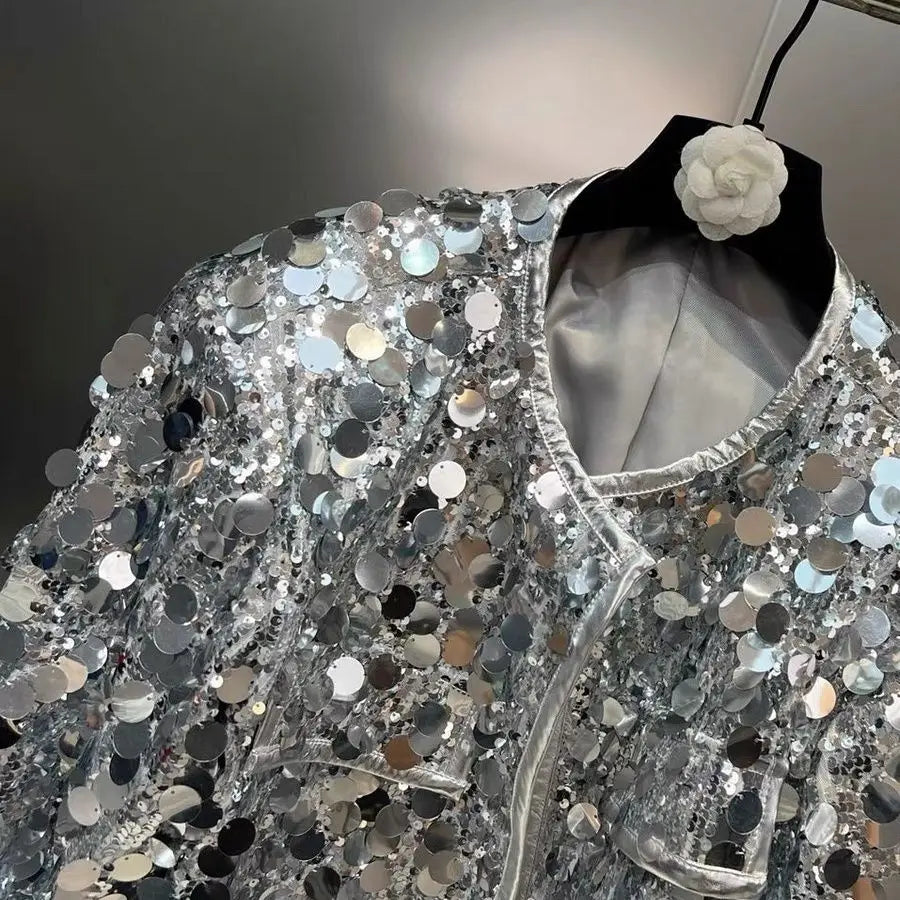 Chaqueta de fiesta brillante de manga larga
