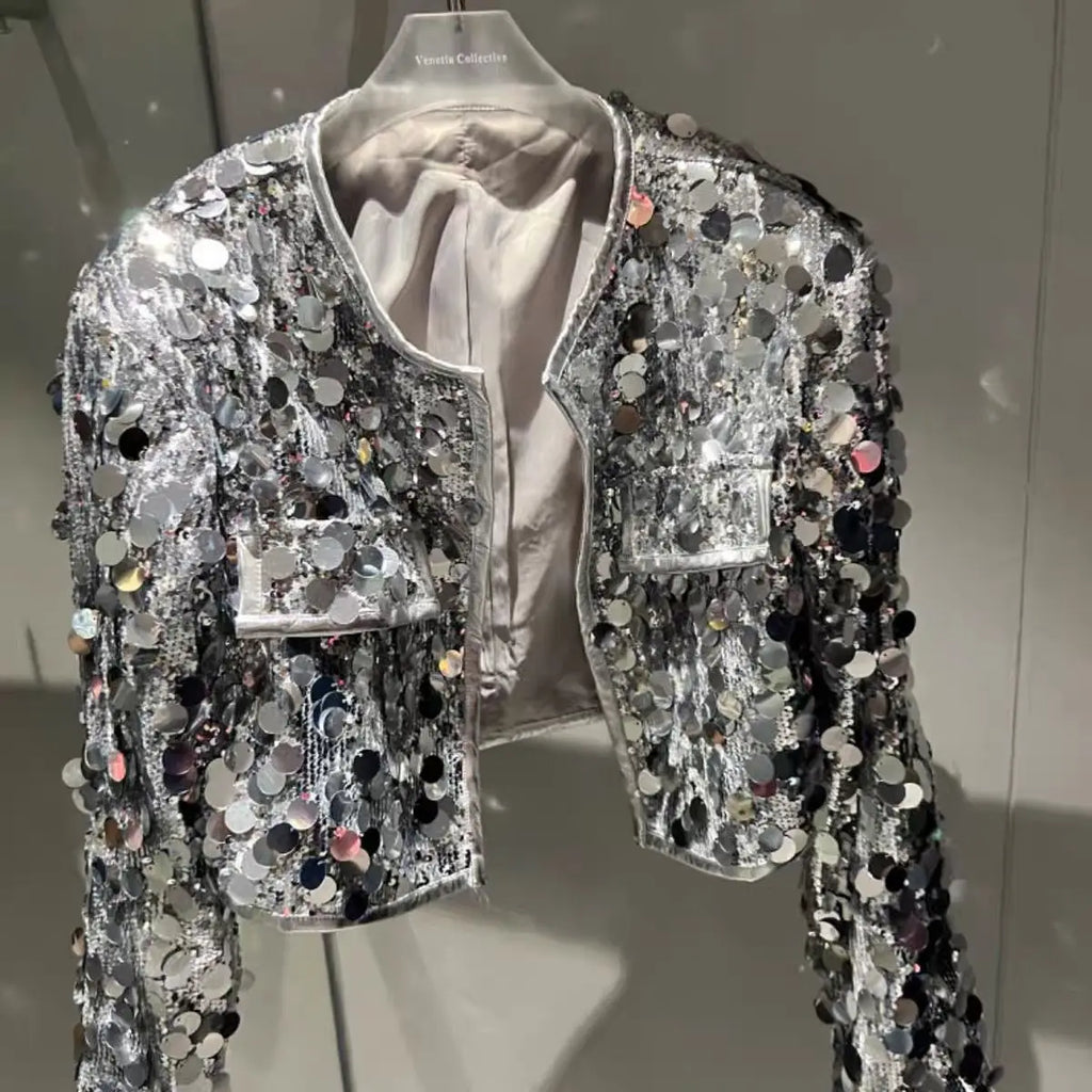 Chaqueta de fiesta brillante de manga larga