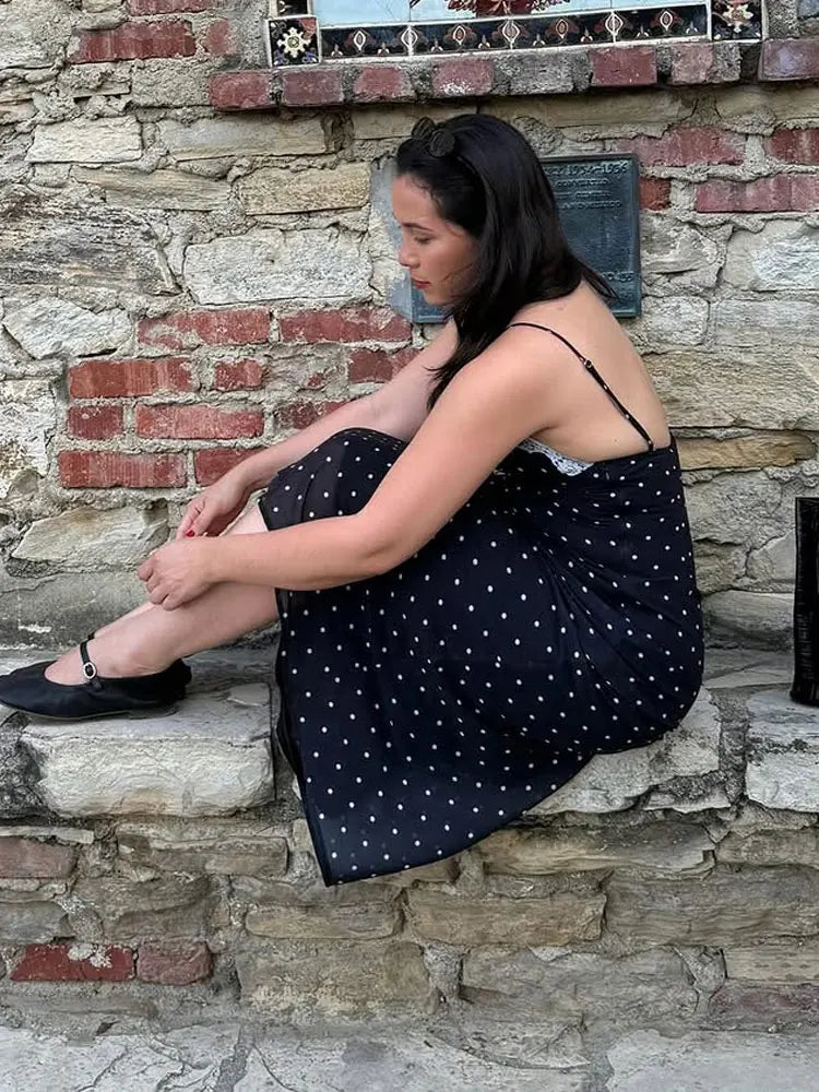 Vestido largo de encaje para mujer con escote en V