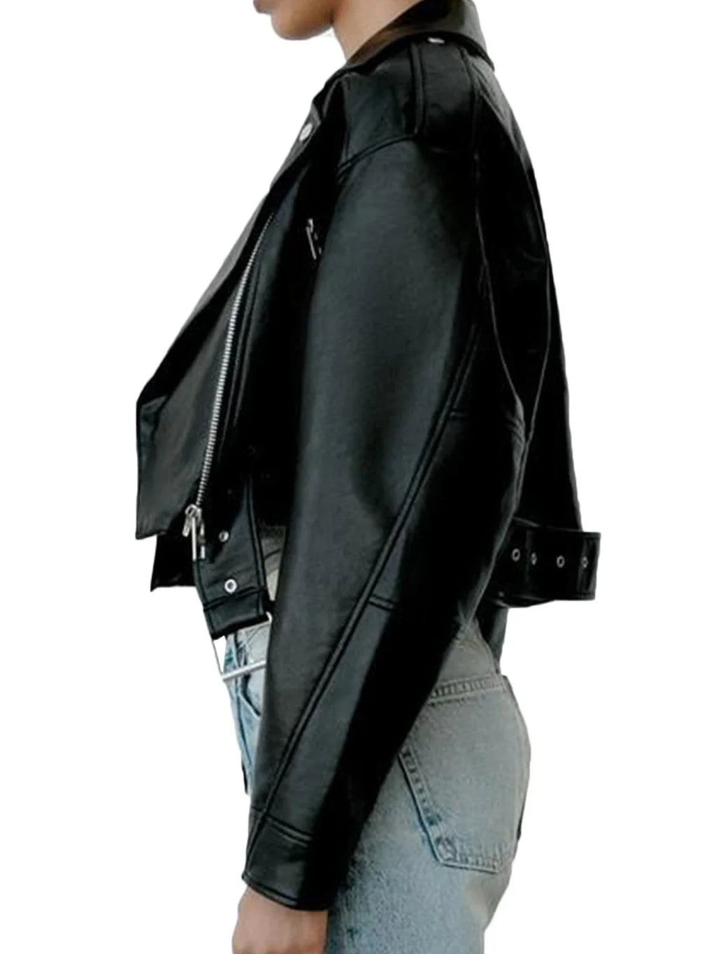 Chaqueta de cuero sintético PU para mujer