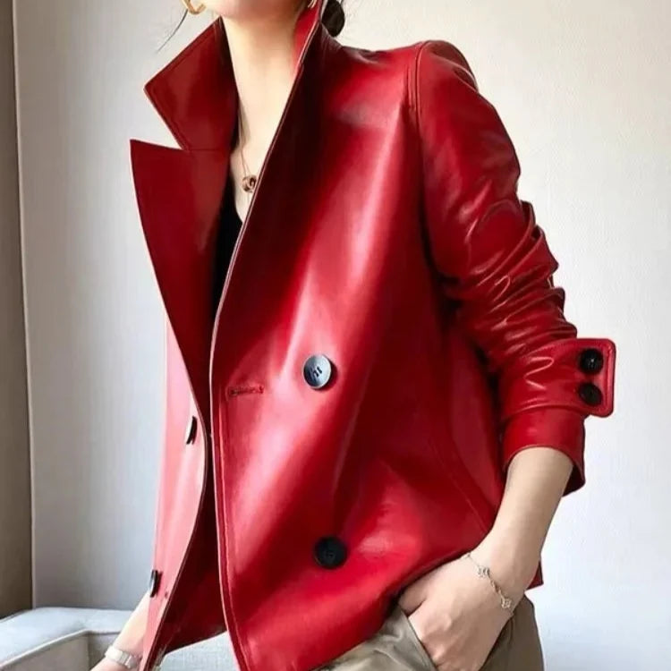 Chaqueta de cuero sintético roja