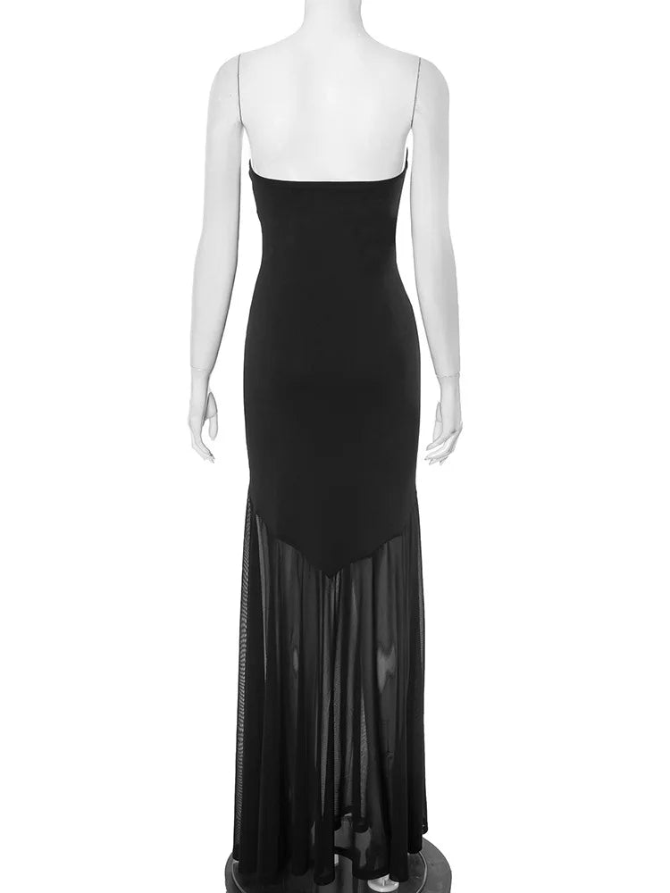 Vestido maxi fruncido sin tirantes para mujer