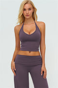 Conjunto de 2 piezas The Twirl: top halter sin mangas y pantalones de pierna recta con cintura doblada
