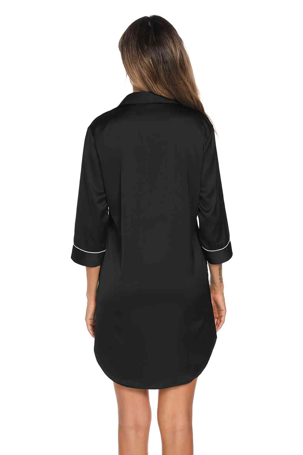 Button Up Collared Neck Night Dress with Pocket  Shop One Place