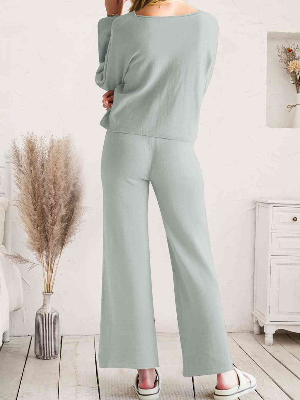 Long Sleeve Lounge Top and Drawstring Pants Set  Shop One Place