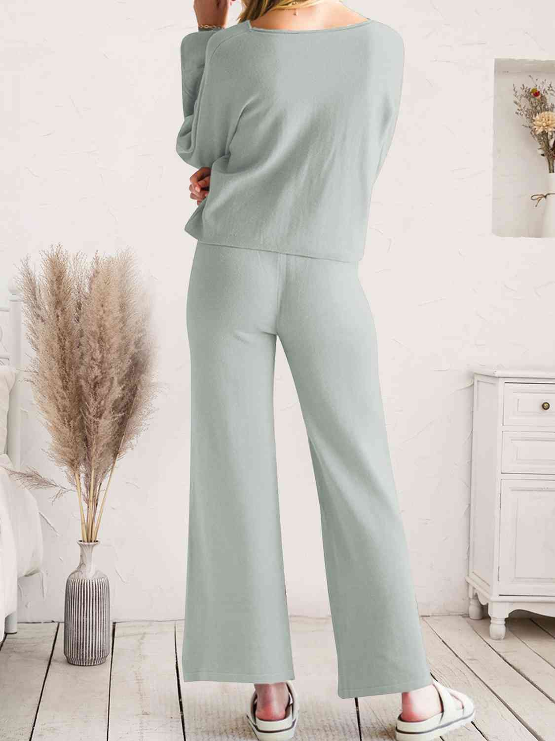 Long Sleeve Lounge Top and Drawstring Pants Set  Shop One Place