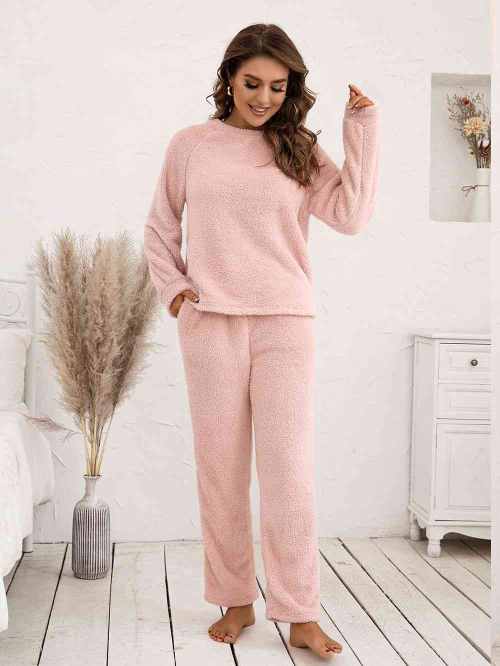Teddy Long Sleeve Top and Pants Lounge Set  Shop One Place