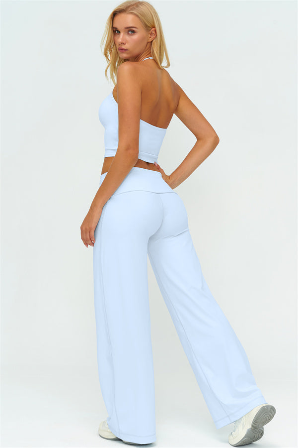 Conjunto de 2 piezas The Twirl: top halter sin mangas y pantalones de pierna recta con cintura doblada