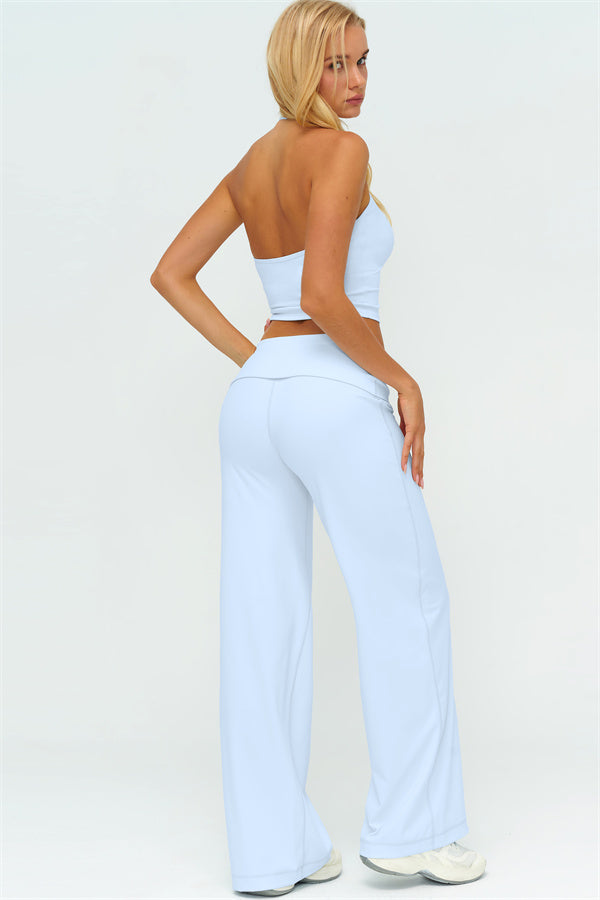 Conjunto de 2 piezas The Twirl: top halter sin mangas y pantalones de pierna recta con cintura doblada