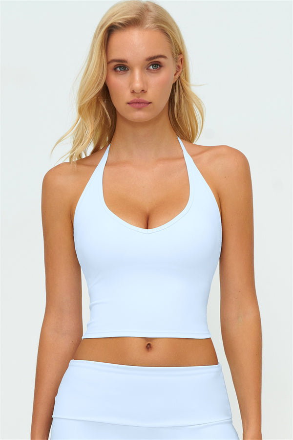 Conjunto de 2 piezas The Twirl: top halter sin mangas y pantalones de pierna recta con cintura doblada