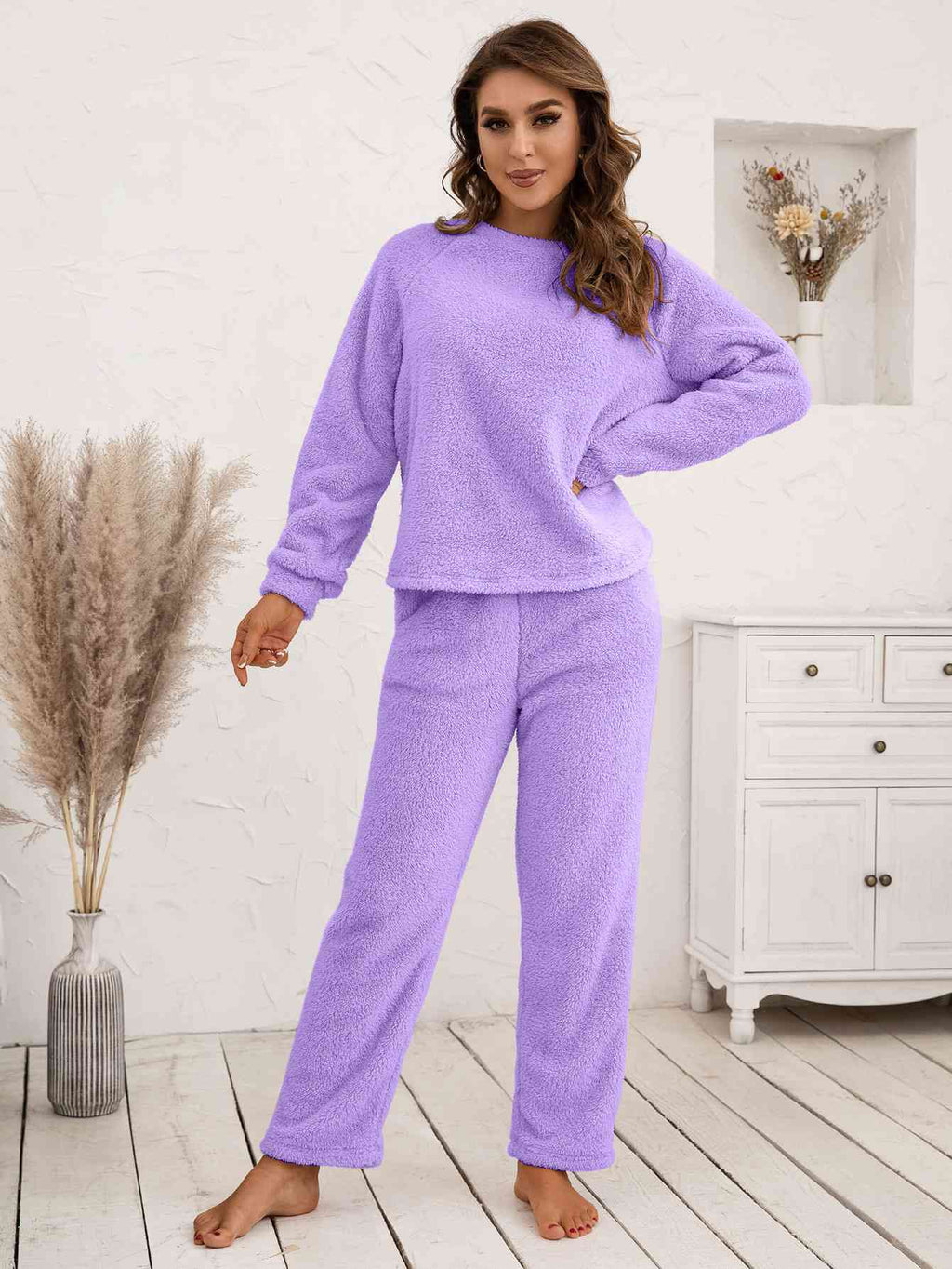 Teddy Long Sleeve Top and Pants Lounge Set  Shop One Place