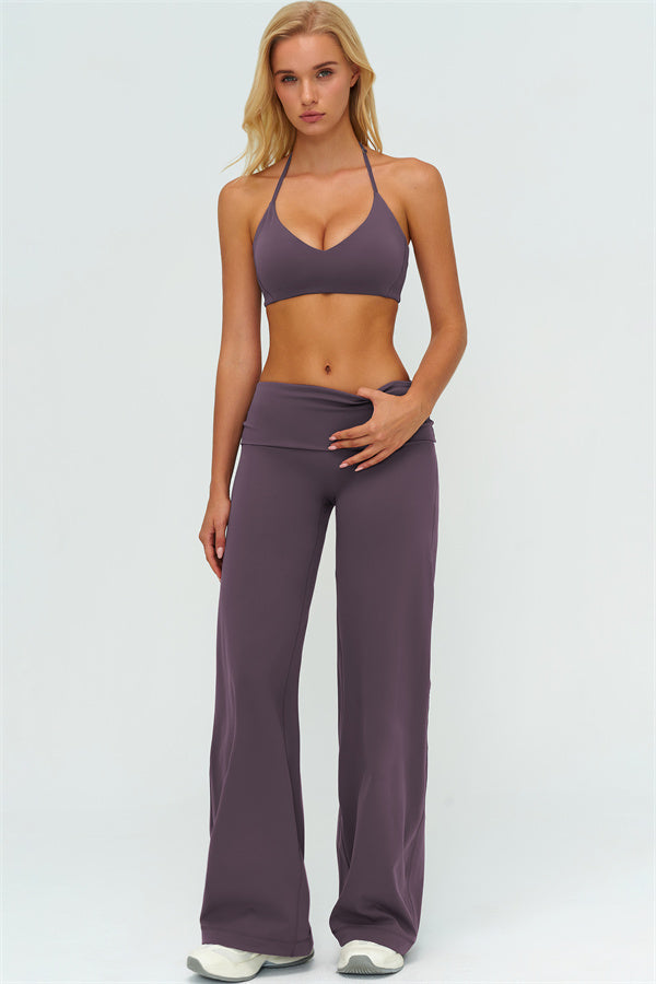 Conjunto Twirl de 2 piezas: sujetador deportivo y pantalones de pierna recta con cintura doblada