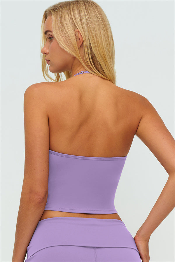 Conjunto de 2 piezas The Twirl: top halter sin mangas y pantalones de pierna recta con cintura doblada