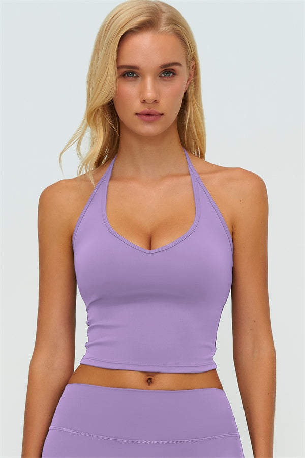 Conjunto de 2 piezas The Twirl: top halter sin mangas y pantalones de pierna recta con cintura doblada