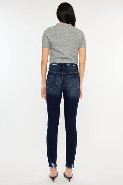Jeans Kancan de tallas grandes, con efecto bigote de gato, bajo sin rematar y cintura alta