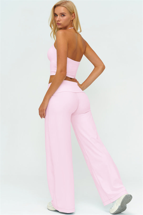 Conjunto de 2 piezas The Twirl: top halter sin mangas y pantalones de pierna recta con cintura doblada