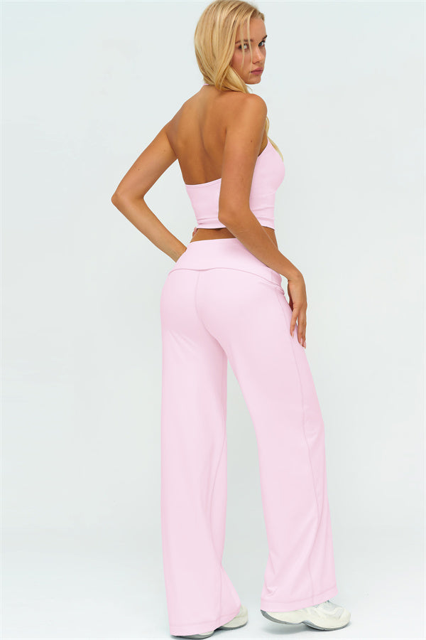 Conjunto de 2 piezas The Twirl: top halter sin mangas y pantalones de pierna recta con cintura doblada