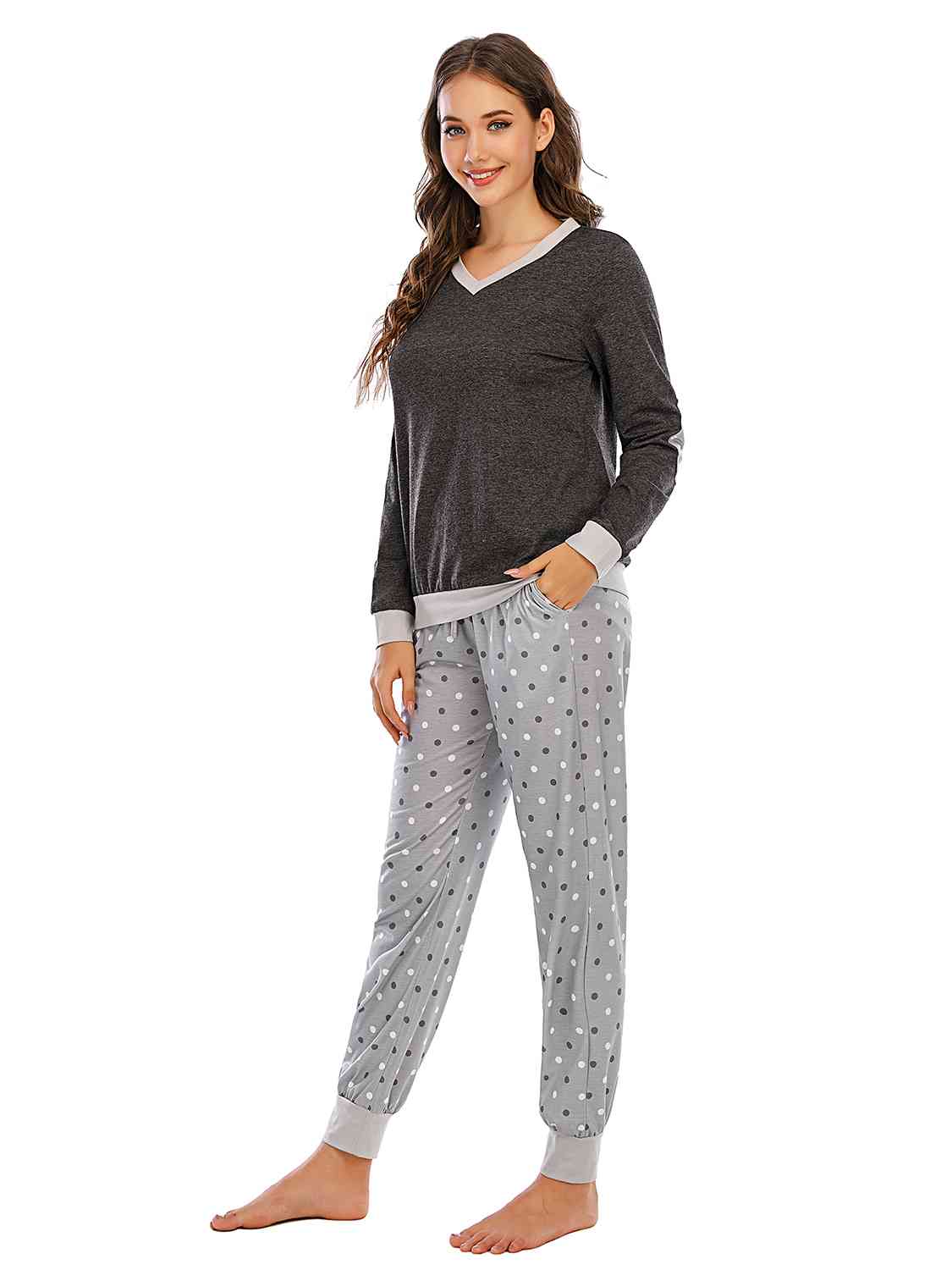 Long Sleeve Top and Polka Dot Pants Set  Shop One Place