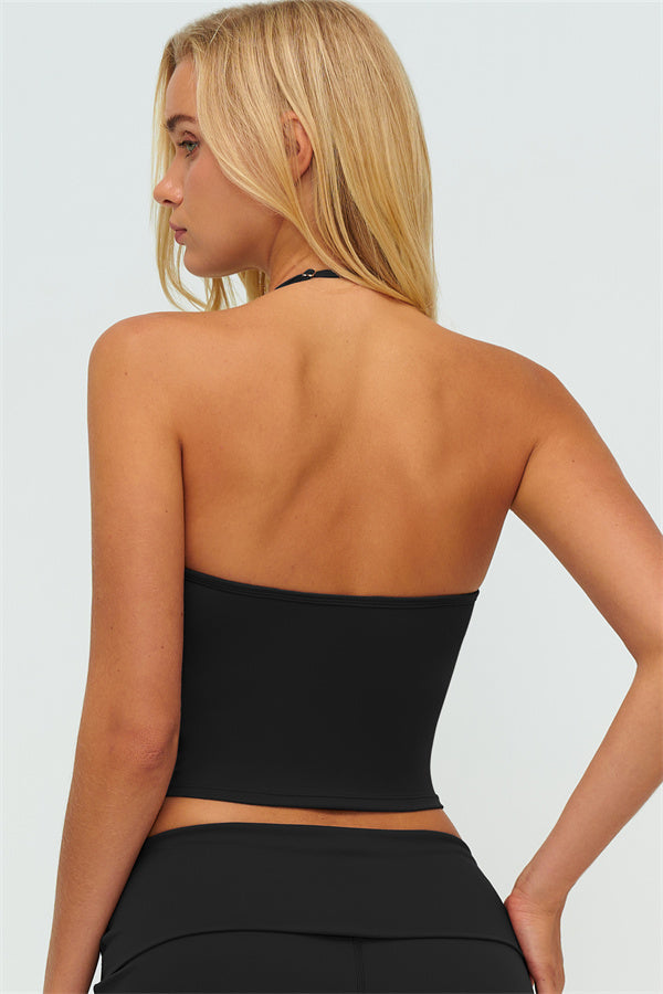 Conjunto de 2 piezas The Twirl: top halter sin mangas y pantalones de pierna recta con cintura doblada