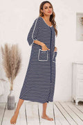 Round Neck Three-Quarter Sleeve Midi Night Dress  Shop One Place