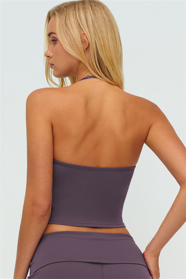 Conjunto de 2 piezas The Twirl: top halter sin mangas y pantalones de pierna recta con cintura doblada