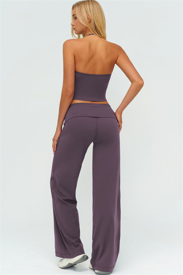 Conjunto de 2 piezas The Twirl: top halter sin mangas y pantalones de pierna recta con cintura doblada