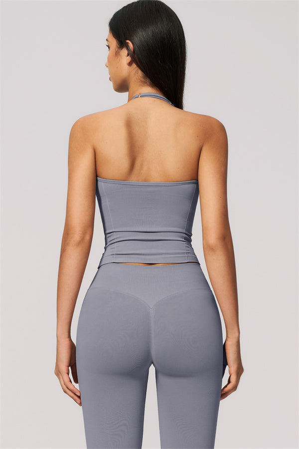 Conjunto de 2 piezas Velvetine: top de tirantes y leggings acampanados