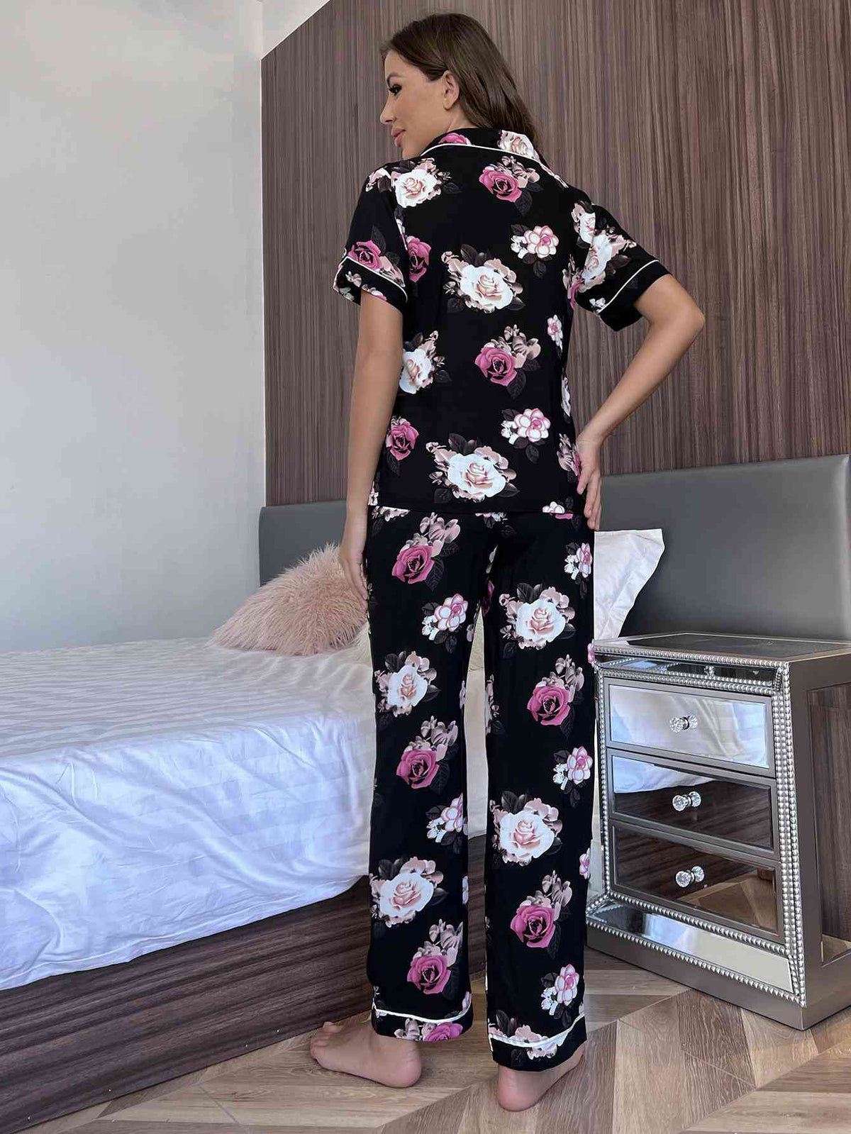 Floral Short Sleeve Shirt and Pants Lounge Set  Shop One Place