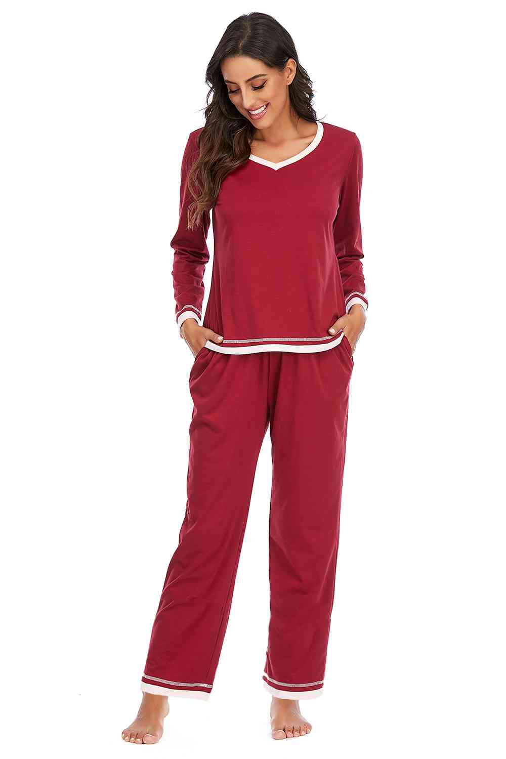 V-Neck Top and Pants Lounge Set  Shop One Place