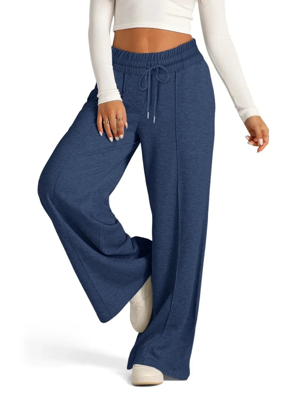 Pantalones de pierna ancha de talla grande, con cordón y ajuste relajado