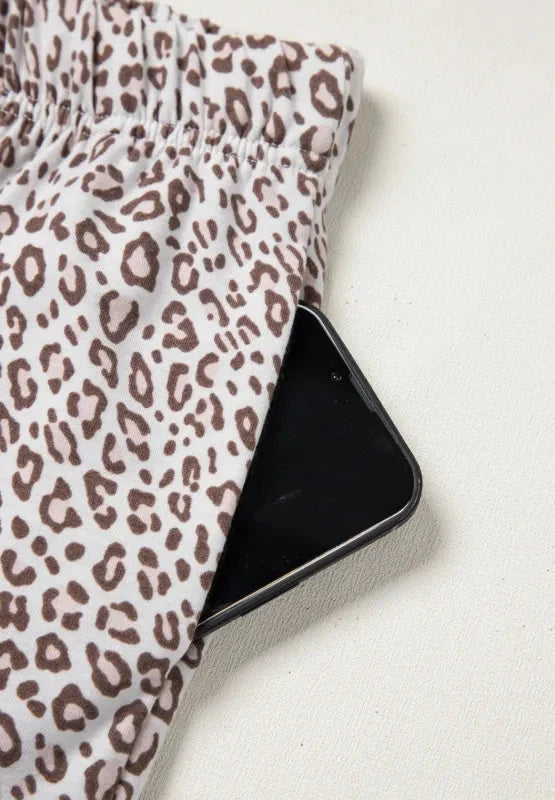 Leopard Button Down Long Sleeve Top and Pants Lounge Set  Shop One Place
