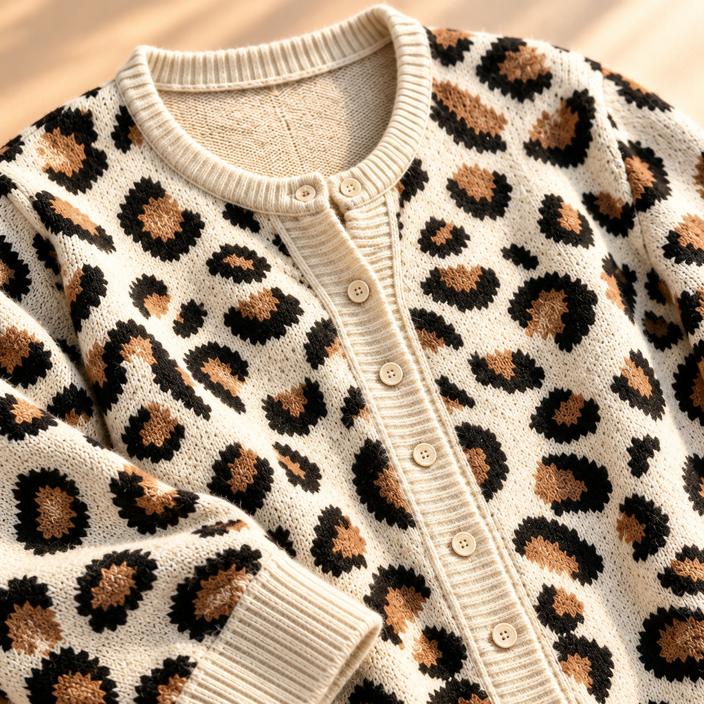 Cárdigan de punto con estampado de leopardo de sabana