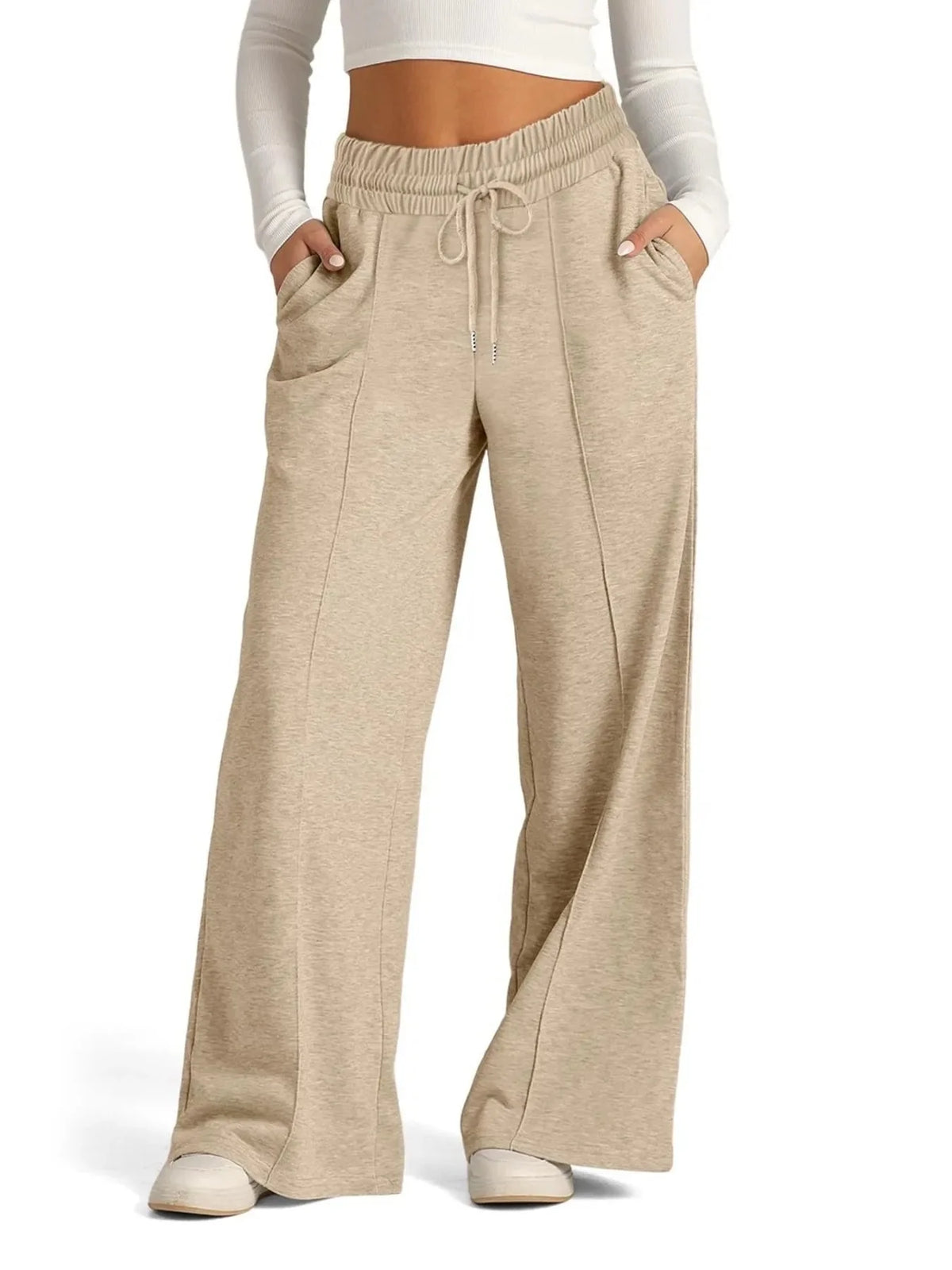 Pantalones de pierna ancha de talla grande, con cordón y ajuste relajado
