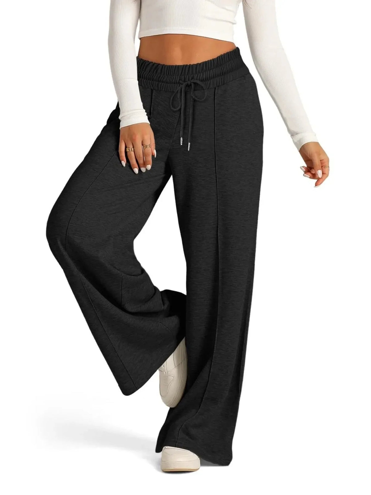 Pantalones de pierna ancha de talla grande, con cordón y ajuste relajado