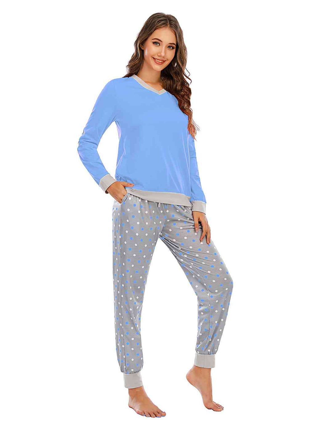 Long Sleeve Top and Polka Dot Pants Set  Shop One Place