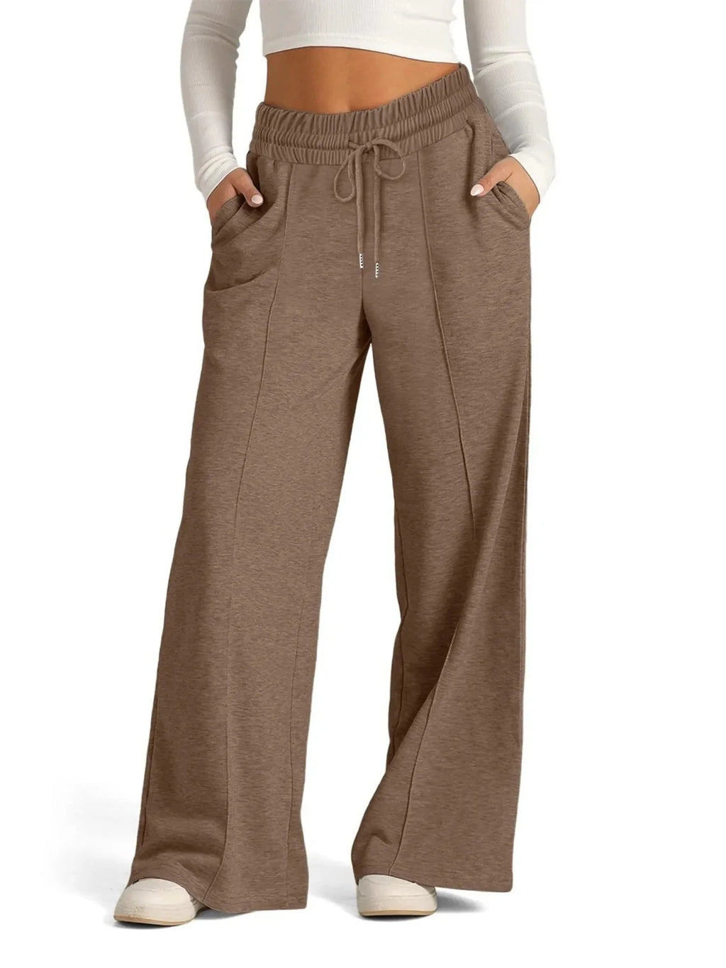 Pantalones de pierna ancha de talla grande, con cordón y ajuste relajado