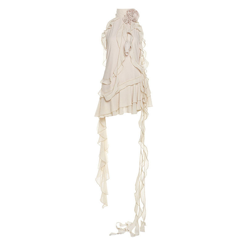 Vestido mini asimétrico con volantes escalonados