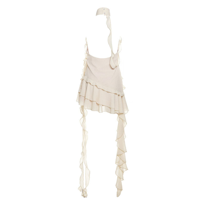 Vestido mini asimétrico con volantes escalonados