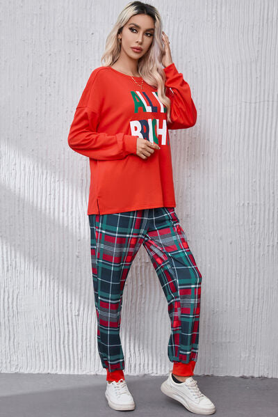 ALL IS BRIGHT Round Neck Top and Plaid Pants Lounge Set  Shop One Place