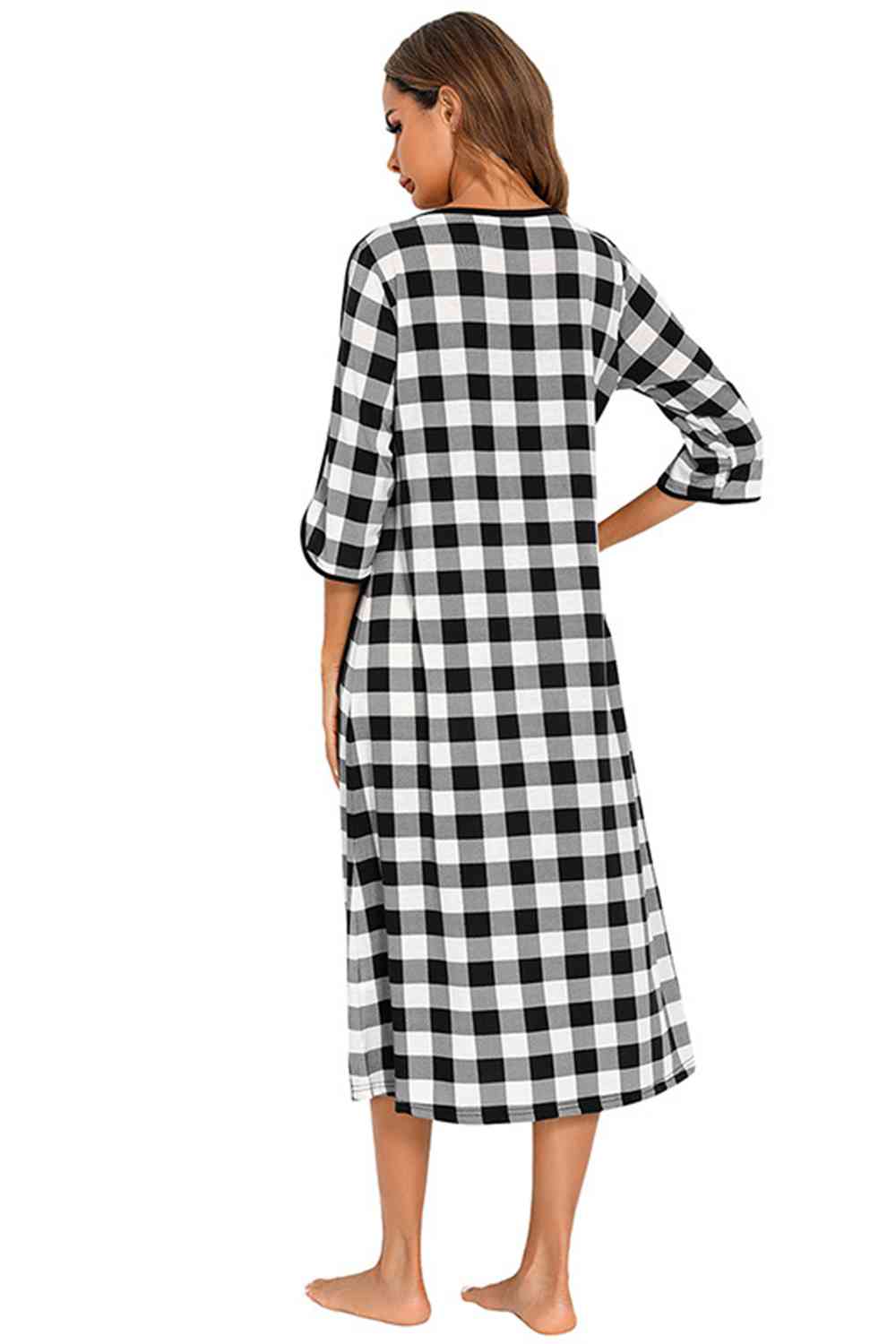 Round Neck Three-Quarter Sleeve Midi Night Dress  Shop One Place