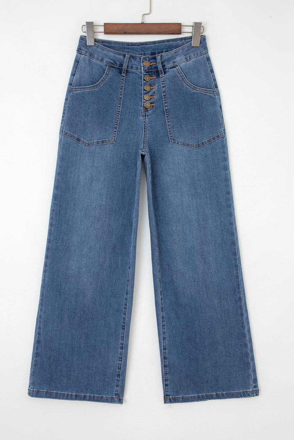 Jeans Ashleigh azules multicolor de cintura alta y pierna ancha con múltiples botones