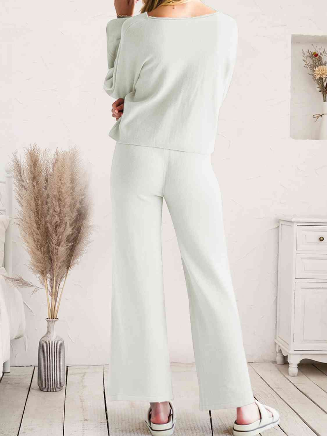Long Sleeve Lounge Top and Drawstring Pants Set  Shop One Place