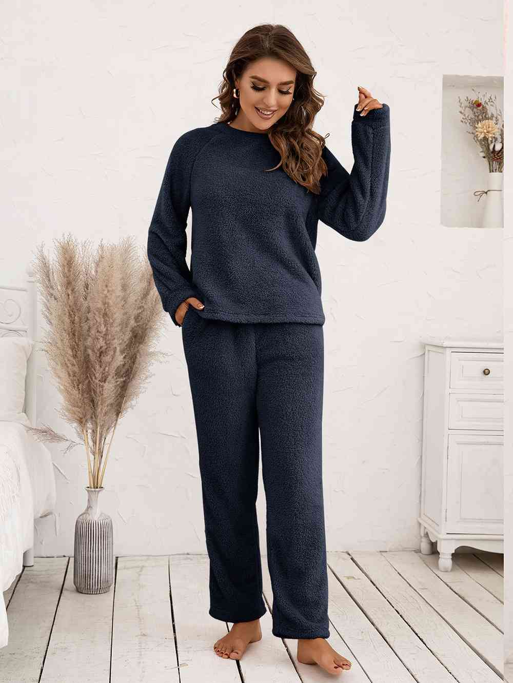 Teddy Long Sleeve Top and Pants Lounge Set  Shop One Place