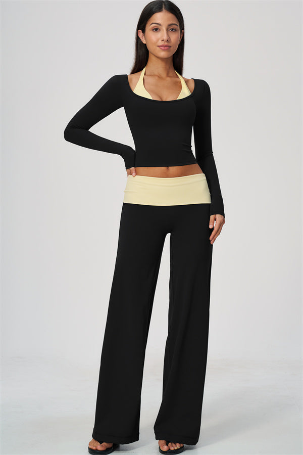 Conjunto de 2 piezas Cascade: camiseta de manga larga y pantalones de pierna recta con bloques de color